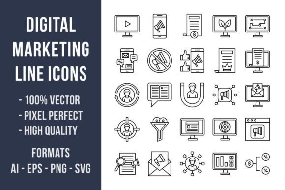 Download 50 Digital Marketing Line Icons - Premium Bundle